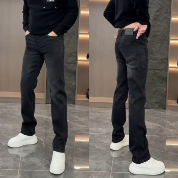 春秋新款男士高檔水洗黑色休閑牛仔褲歐貨氣質百搭微闊腿直筒長褲