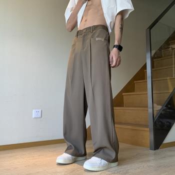 休閑長褲男垂感寬松直筒闊腿褲秋季薄款褲子美式復古hiphop運動褲