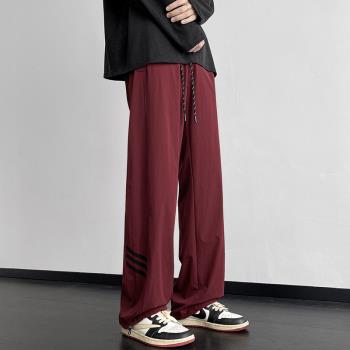 oversize褲子男美式高街直筒休閑長褲2023新款秋季寬松大碼闊腿褲