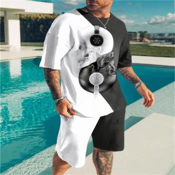 Loose 3D printed shorts sports set寬松3D印花短褲運動套裝男士