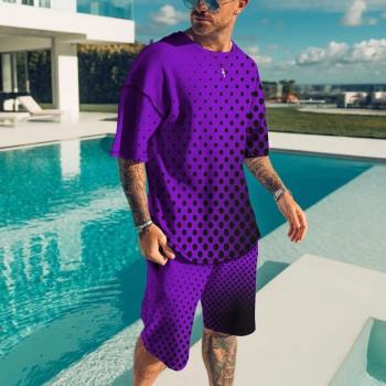 3D printed sports casual T-shirt set 3D印花運動休閑T恤套裝男