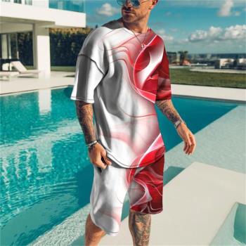 3D printed casual sports shorts set 3D印花休閑運動短褲套裝男