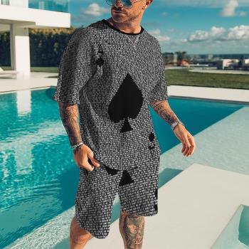 Casual 3D printed round neck vest set 休閑3D印花圓領背心套裝