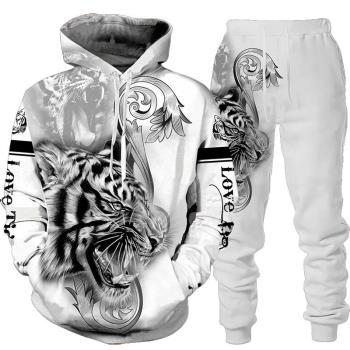 Hooded 3D printing long-sleeve suit for men 3D印花長袖套裝男
