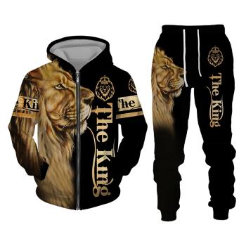 Zip 3D printed hoodie and pants suit拉鏈3D印花連帽衫衛褲套裝