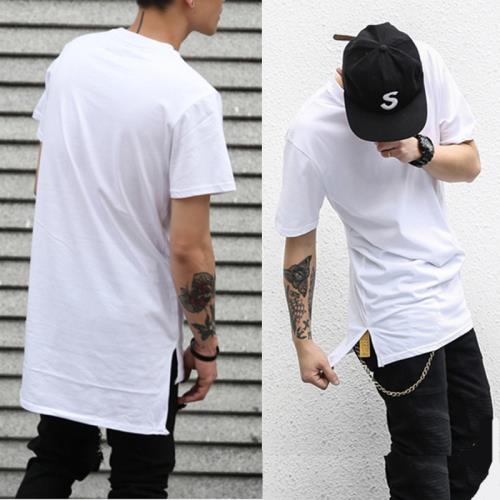 高街潮牌前短后長純色百搭打底衫男FOG中長款開叉寬松休閑短袖T恤