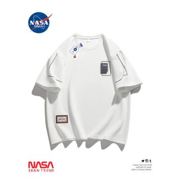 NASA聯名冰絲短袖T恤男夏季新款美式潮牌ins寬松休閑圓領半袖上衣
