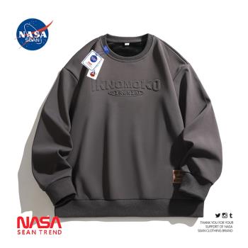 NASA聯名美式復古重磅鋼印圓領衛衣男春秋款潮牌休閑套頭大碼上衣