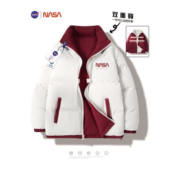 NASA棉衣男生冬季外衣棉服情侶兩面穿麵包服襖子加厚保暖紅色外套
