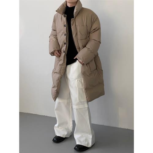 權一冬季設計感立領棉服外套男寬松長款過膝小眾高級感棉衣男加厚