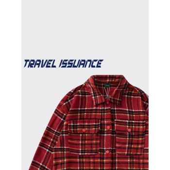 TRAVEL ISSUANCE 寒冷來襲 美式復古撞色新款寬松長袖毛呢襯衫BF