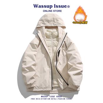 WASSUP ISSUE三合一沖鋒衣男士防風防水潮牌羽絨服內膽可拆卸外套