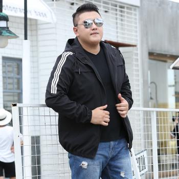 春秋連帽大碼男裝寬松肥佬風衣