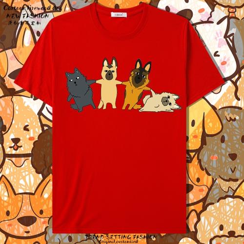 手繪柴犬卡通ins表情包狗印花短袖t恤寬松男女純棉百搭半袖夏裝