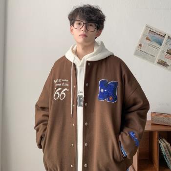 美式復古vintage棒球服男秋季青少年飛行員夾克高級感毛呢料外套