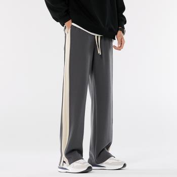 條紋運動褲男美式復古hiphop褲子秋季寬松直筒休閑長褲垂感闊腿褲