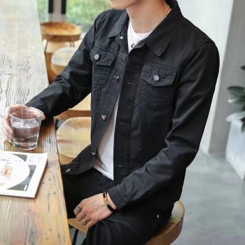春秋季短款褂子男黑色薄款牛仔外套男青少年潮流工裝夾克外套上衣