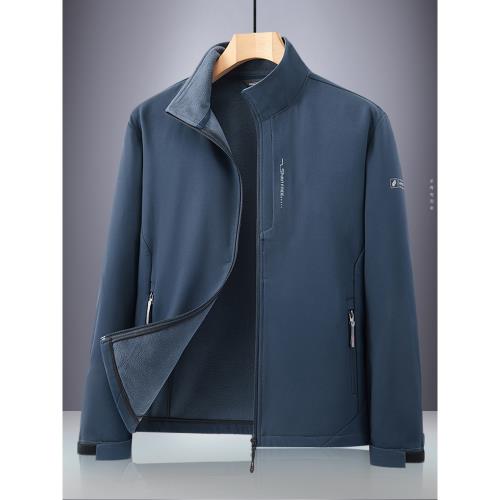 加絨加厚夾克衫戶外秋冬季工裝大碼寬松立領上衣服運動外套男