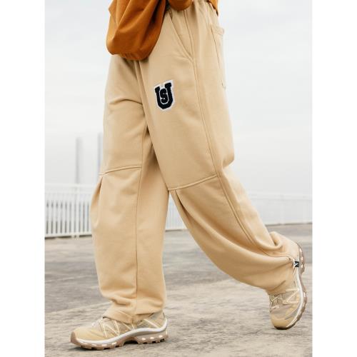 US聯邦街牌收折拼接寬松長衛褲 美式街頭運動風街舞直筒嘻哈休閑