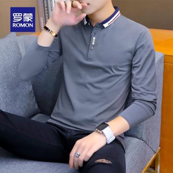 羅蒙2023春季新款POLO衫男長袖潮流翻領男士上衣青年休閑商務t恤