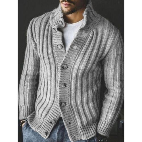 歐美秋季男士休閑單排扣針織毛衫翻領長袖毛衣外套潮Men knitwear