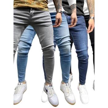 2023新款歐美男士彈力緊身小腳牛仔褲美式休閑長褲潮Mens jeans