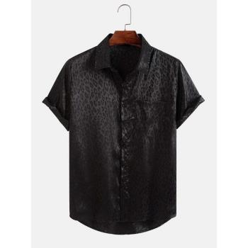 2023夏季新款男士休閑提花豹紋襯衣大碼美式短袖襯衫Mens Shirts