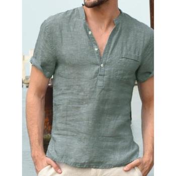 men's t-shirt 2023夏季新品立領男短袖襯衫歐美潮流休閑男士
