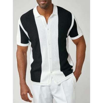 夏季新款美式襯衫男寬松休閑條紋Polo衫大碼短袖襯衣潮Men Shirts