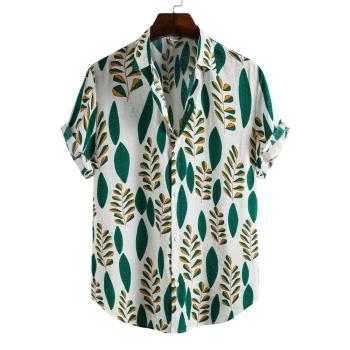 2023夏季美式外貿襯衫印花休閑男式短袖襯衣翻領上衣潮Men Shirts