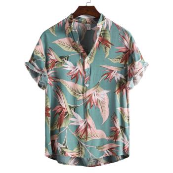 2023夏新款短袖襯衫民族風花襯衣沙灘度假休閑上衣潮Mens Shirts