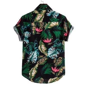 歐美復古男士印花短袖襯衫休閑寬松翻領花襯衣潮流痞帥Men shirt