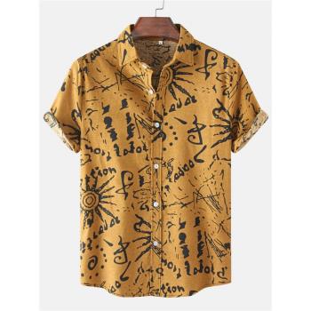 2023夏季歐美新款男式短袖碎花襯衫時尚大碼寬松襯衣Mens Shirts
