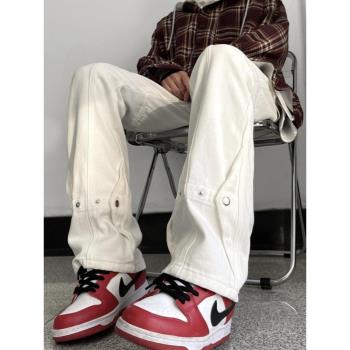 美式鉚釘微喇牛仔褲男款春季vibe高街潮牌修身直筒褲炸街痞帥褲子