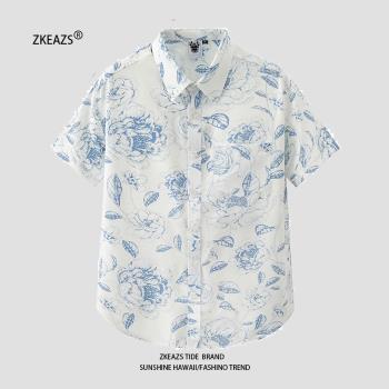 夏威夷半袖港風海邊度假痞帥襯衣
