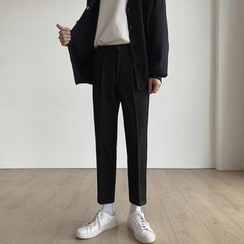 潮修身英倫風加厚九分休閑西裝褲