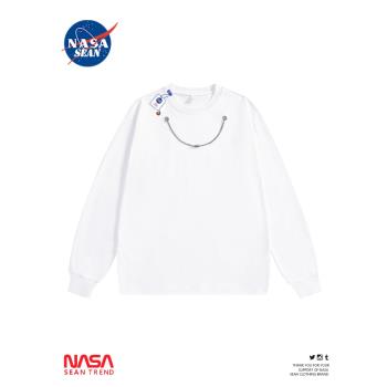 NASA聯名項鏈圓領長袖衛衣男春秋季潮牌寬松休閑百搭長袖T恤上衣