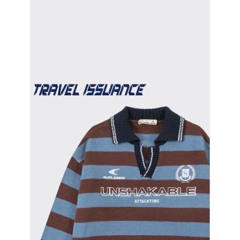 TRAVEL ISSUANCE 更加重要 復古撞色外套字母印花寬松針織衫毛衣