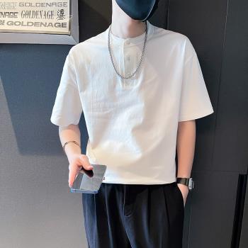 夏季男裝亨利領短袖男款Polo衫潮牌潮流高階感內搭半袖體恤plol衫