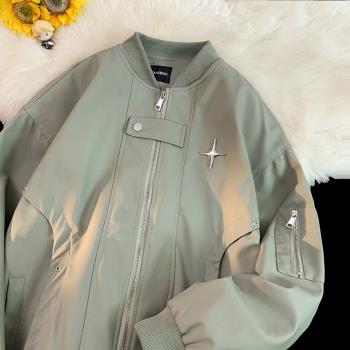 美式vintage棒球服男款秋季新款潮流飛行員夾克PU皮衣機車服外套