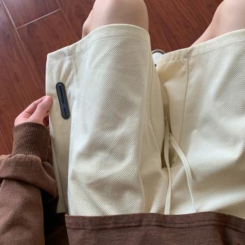 米白色斜紋短褲男款夏季潮牌寬松大碼休閑中褲男生重磅運動五分褲