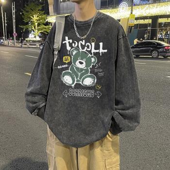 衛衣男2023春秋新款潮牌痞帥圓領美式外套oversize重磅男生上衣服