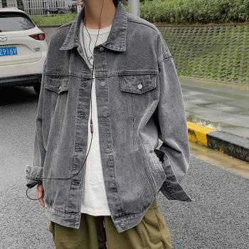 牛仔外套男春秋款青少年褂子夾克帥氣上衣日系潮牌復古寬松牛仔衣