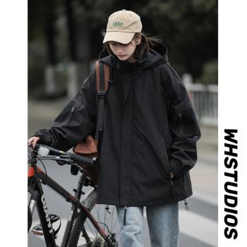 工裝防曬衣男夏季薄款黑色戶外沖鋒衣高階感日系cityboy夾克外套