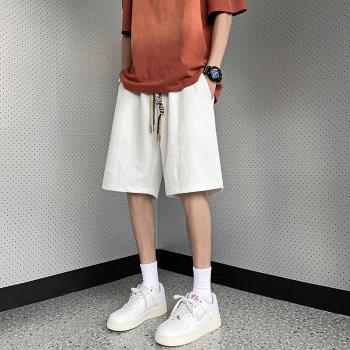 白色短褲男士針織提花五分褲美式高街寬松休閑褲夏季薄款運動褲男