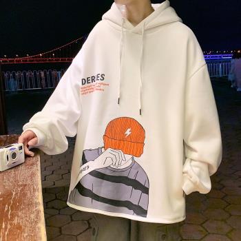 衛衣男春秋款oversize潮牌大碼美式高街連帽外套卡通印花男生上衣