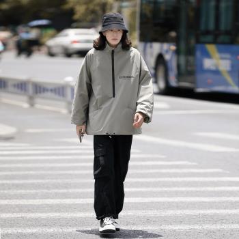 戶外軟殼沖鋒衣男日系復古cityboy外套春秋款半拉鏈機能運動夾克