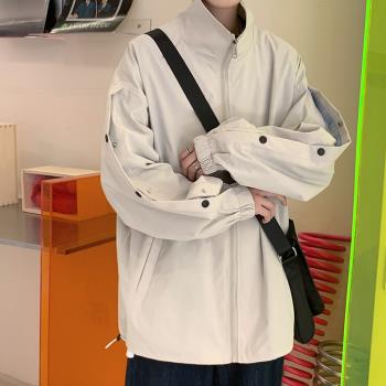 排扣運動外套男設計感機能休閑夾克春秋寬松立領沖鋒衣男士上衣潮