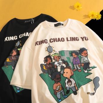 重磅復古情侶卡通印花上衣服短袖
