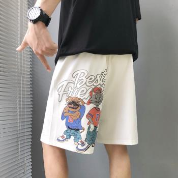 卡通印花冰絲短褲男夏季潮流外穿大褲衩直筒寬松五分褲休閑運動褲